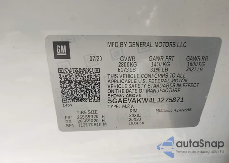 2020 Buick Enclave Awd Essence z USA, uszkodzony, nr VIN 5GAEVAKW4LJ275871